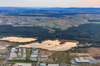 Maintal industrial estate in front of the gravel pits in the district Oberndorf in Schweinfurt in the state Bavaria, Germany