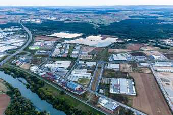 Aerial view of Maintal industrial park in the district Oberndorf in Schweinfurt in the state Bavaria, Germany