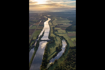 Aerial view of Sluice in the district Ottendorf in Gädheim in the state Bavaria, Germany