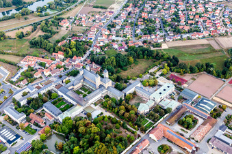 Aerial view of Complex of buildings of the monastery Abtei Muensterschwarzach in Muensterschwarzach in the state Bavaria, Germany