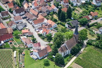 Protest. Church in the district Rechtenbach in Schweigen-Rechtenbach in the state Rhineland-Palatinate, Germany from above