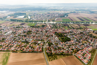 Town on the banks of the river of the Main river in Bergrheinfeld in the state Bavaria, Germany