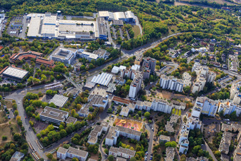 Heuchelhofstraße and Berner Straße with publishing house Main-Post GmbH and Die Tagespost as well as German Pension Insurance Federation in the district Heuchelhof in Würzburg in the state Bavaria, Germany