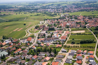 Aerial view of Wine Gate from the north in the district Schweigen in Schweigen-Rechtenbach in the state Rhineland-Palatinate, Germany