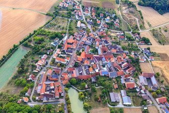 Village view from the east in the district Krensheim in Grünsfeld in the state Baden-Wuerttemberg, Germany