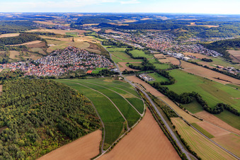 Aerial view of View of the Tauber Valley from the north in the district Gerlachsheim in Lauda-Königshofen in the state Baden-Wuerttemberg, Germany