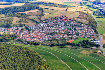 Oblique view of View of the Tauber Valley from the north in the district Gerlachsheim in Lauda-Königshofen in the state Baden-Wuerttemberg, Germany