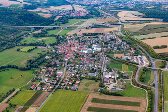 From the south in the district Distelhausen in Tauberbischofsheim in the state Baden-Wuerttemberg, Germany