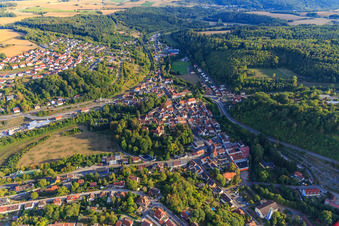 Aerial photograpy of Schloßgasse and Marktstr in Adelsheim in the state Baden-Wuerttemberg, Germany