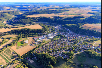 Aerial view of Village view in the Seckachtal from the north in Roigheim in the state Baden-Wuerttemberg, Germany