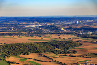 Aerial view of City view from the north in Neckarsulm in the state Baden-Wuerttemberg, Germany