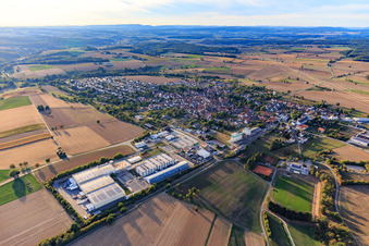 View from the east with MANN & SCHRÖDER COSMETICS GROUP in Hüffenhardt in the state Baden-Wuerttemberg, Germany