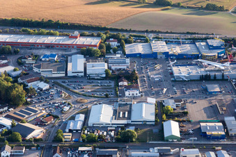 Aerial view of Technology Museum in the district Steinsfurt in Sinsheim in the state Baden-Wuerttemberg, Germany