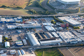 Aerial photograpy of Technology Museum in the district Steinsfurt in Sinsheim in the state Baden-Wuerttemberg, Germany