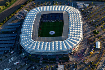Aerial view of WIRSOL Rhein-Neckar-Arena before the sold-out friendly match Peru-Germany in the district Steinsfurt in Sinsheim in the state Baden-Wuerttemberg, Germany