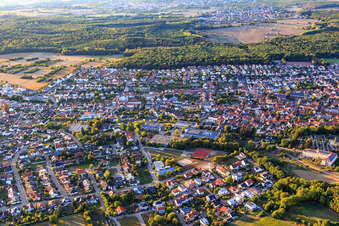 Aerial view of Overview of the town from the southeast in Östringen in the state Baden-Wuerttemberg, Germany