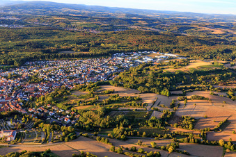 Aerial photograpy of Overview of the town from the southeast in Östringen in the state Baden-Wuerttemberg, Germany