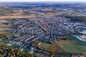 Aerial view of Overview of the town from the north in Forst in the state Baden-Wuerttemberg, Germany