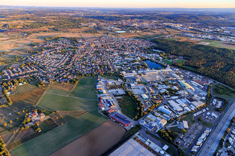 Aerial view of Industrial area on the A5 with RONAL TECHNOLOGIE GmbH in Forst in the state Baden-Wuerttemberg, Germany