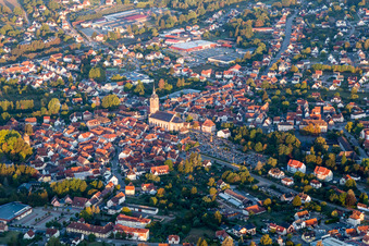Aerial photograpy of Town View of the streets and houses of the residential areas in Reichshoffen in Grand Est, France