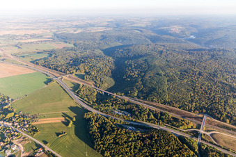 Motorway and Railway track crossing the vosges in the route network of the SNCFin Saverne in Grand Est, France