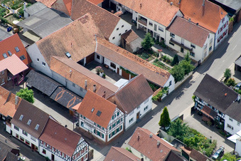 Aerial photograpy of Main street from the north in Winden in the state Rhineland-Palatinate, Germany