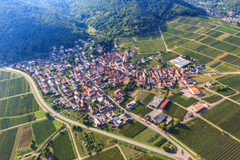 Wine village overview between vineyards from the east in Eschbach in the state Rhineland-Palatinate, Germany