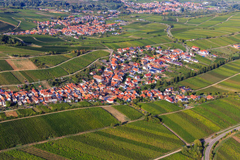 Wine village overview between vineyards from the south in Ranschbach in the state Rhineland-Palatinate, Germany