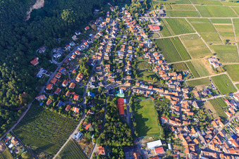 Wine village overview between vineyards from the south in Frankweiler in the state Rhineland-Palatinate, Germany
