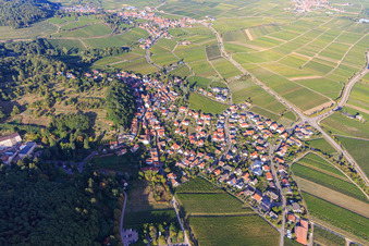 Aerial photograpy of Wine village overview between vineyards from the south in Gleisweiler in the state Rhineland-Palatinate, Germany