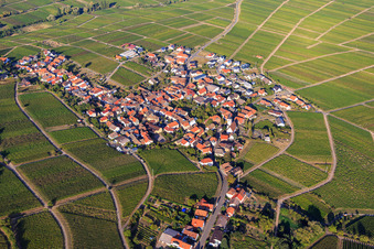 Wine village view between vineyards from the south in Weyher in der Pfalz in the state Rhineland-Palatinate, Germany