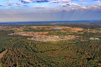 View of the town beyond the Bienwald from the west in Jockgrim in the state Rhineland-Palatinate, Germany
