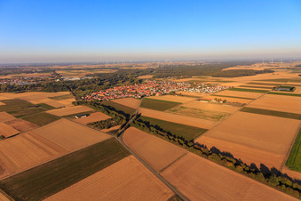 Aerial photograpy of Village view from the southwest in Steinweiler in the state Rhineland-Palatinate, Germany