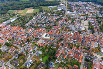 Aerial photograpy of City overview from the north in Kandel in the state Rhineland-Palatinate, Germany