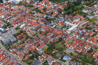 Demo "Women's Alliance Kandel" vs. "AntiFa/We are Kandel/Grandmas against the right in Kandel in the state Rhineland-Palatinate, Germany viewn from the air