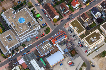 Demo "Women's Alliance Kandel" vs. "AntiFa/We are Kandel/Grandmas against the right in Kandel in the state Rhineland-Palatinate, Germany from the drone perspective