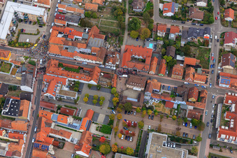 Aerial view of Demo "Women's Alliance Kandel" vs. "AntiFa/We are Kandel/Grandmas against the right in Kandel in the state Rhineland-Palatinate, Germany