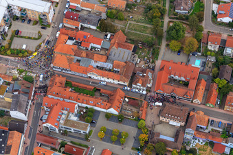 Aerial photograpy of Demo "Women's Alliance Kandel" vs. "AntiFa/We are Kandel/Grandmas against the right in Kandel in the state Rhineland-Palatinate, Germany