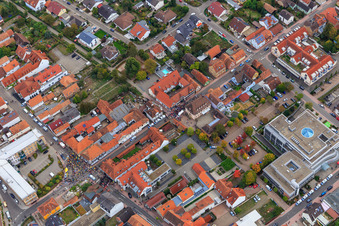 Bird's eye view of Demo "Women's Alliance Kandel" vs. "AntiFa/We are Kandel/Grandmas against the right in Kandel in the state Rhineland-Palatinate, Germany