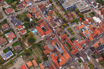 Oblique view of Demo "Women's Alliance Kandel" vs. "AntiFa/We are Kandel/Grandmas against the right in Kandel in the state Rhineland-Palatinate, Germany