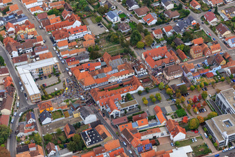 Demo "Women's Alliance Kandel" vs. "AntiFa/We are Kandel/Grandmas against the right in Kandel in the state Rhineland-Palatinate, Germany seen from above