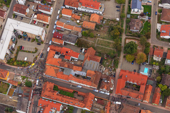 Demo "Women's Alliance Kandel" vs. "AntiFa/We are Kandel/Grandmas against the right in Kandel in the state Rhineland-Palatinate, Germany viewn from the air