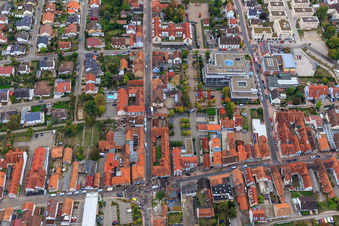 Demo "Women's Alliance Kandel" vs. "AntiFa/We are Kandel/Grandmas against the right in Kandel in the state Rhineland-Palatinate, Germany from above