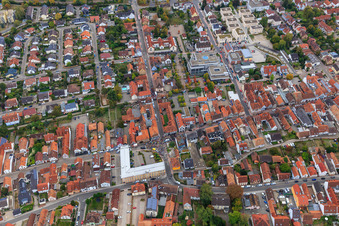 Demo "Women's Alliance Kandel" vs. "AntiFa/We are Kandel/Grandmas against the right in Kandel in the state Rhineland-Palatinate, Germany seen from above