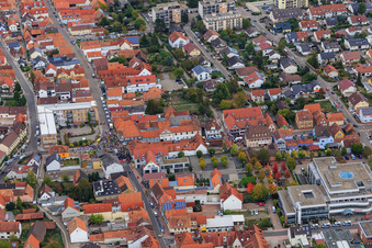 Demo "Women's Alliance Kandel" vs. "AntiFa/We are Kandel/Grandmas against the right in Kandel in the state Rhineland-Palatinate, Germany seen from a drone