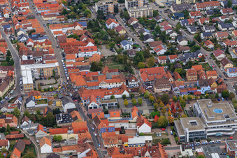 Aerial view of Demo "Women's Alliance Kandel" vs. "AntiFa/We are Kandel/Grandmas against the right in Kandel in the state Rhineland-Palatinate, Germany
