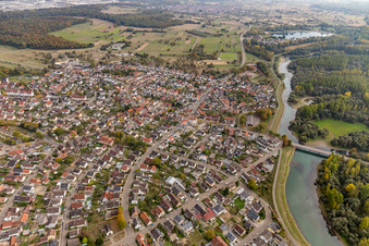 Aerial view of From the north in the district Plittersdorf in Rastatt in the state Baden-Wuerttemberg, Germany
