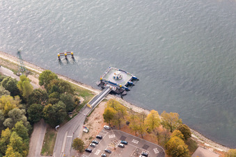 Oblique view of Plittersdorf: Solar ferry across the Rhine in Seltz in the state Bas-Rhin, France