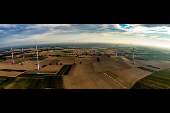 Wind turbine windmills on a field in Freckenfeld in the state Rhineland-Palatinate, Germany