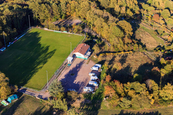 SV 1946 Dörrenbach football club sports field and mobile home parking space Dörrenbach in Dörrenbach in the state Rhineland-Palatinate, Germany from above